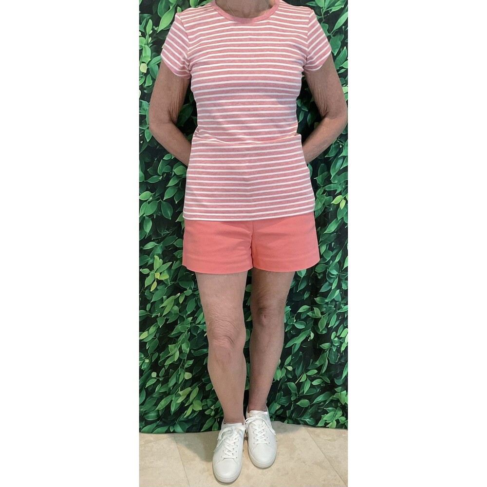 🍊 New with Tags TAHARI Coral & White Striped Short Sleeve Tee | Size Medium - Picture 4 of 5